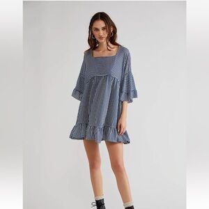 Free People Striped El Mar Mini Dress, Ivory Blue, XS